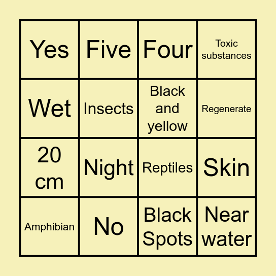 Salamander Bingo Card