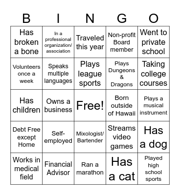Mingle Bingo Card