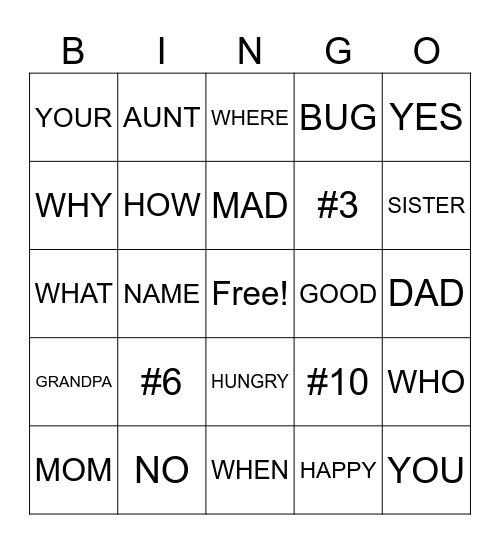 ASL 1 Bingo Card