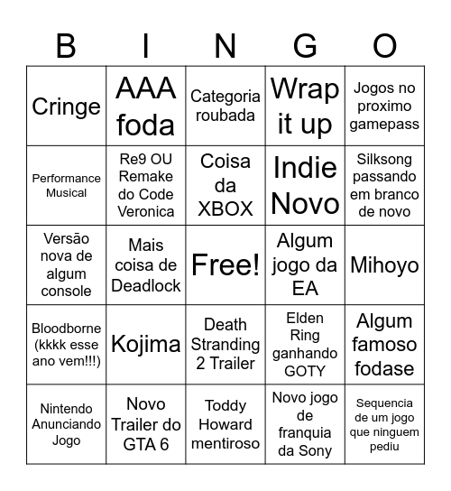 os jogos de premio Bingo Card