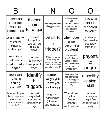 Anger Management Bingo Card