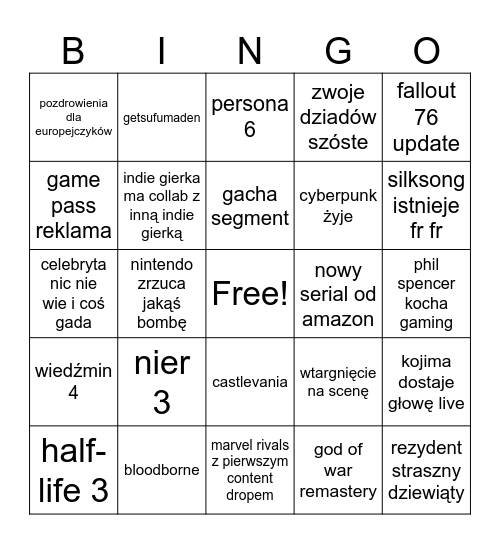 The Game Awards 2024 Bingo Card