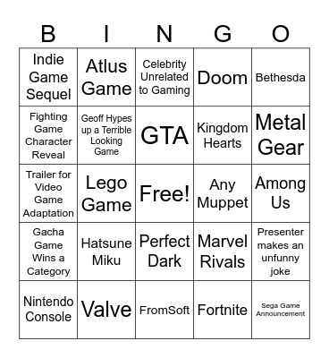 Game Awards 2024 Bingo Card