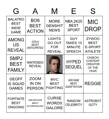 THE GAME AWARDS 2024 YAY Bingo Card