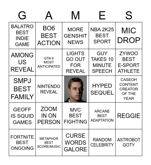 THE GAME AWARDS 2024 YAY Bingo Card