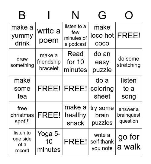 December Bingo Card