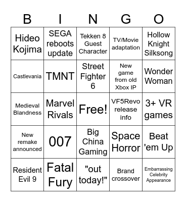 The Game Awards 2024 (including pre-show) Bingo Card