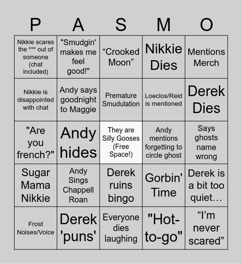 LoA D.N.A. Phasmo Bingo Card