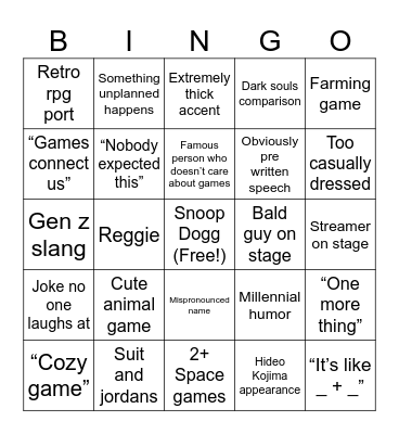 Game Awards 2024 Bingo Card