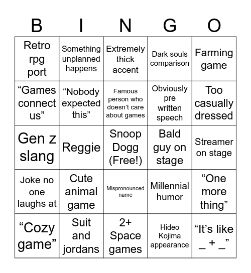 Game Awards 2024 Bingo Card