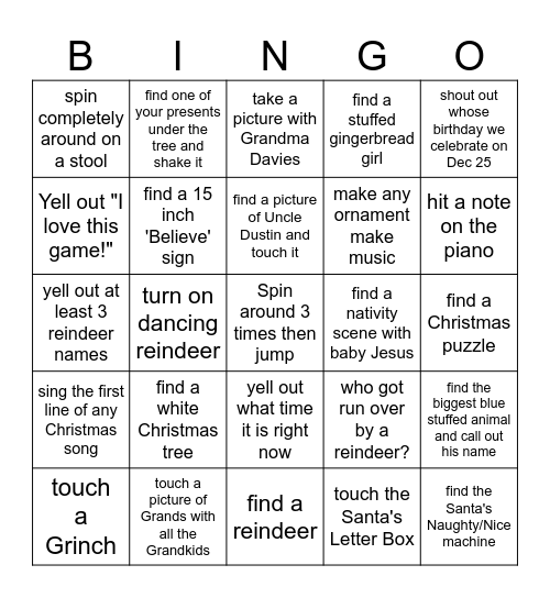DAVIES FAMILY CHRISTMAS Bingo Card