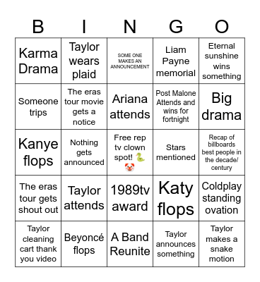 BBMAs Bingo Card