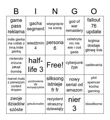 The Game Awards 2024 Bingo Card