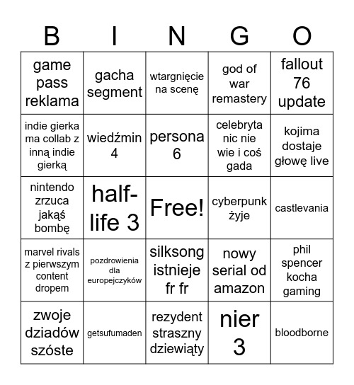 The Game Awards 2024 Bingo Card