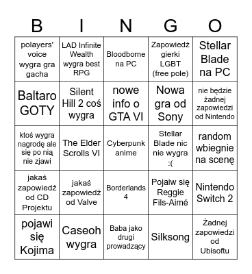 The Game Awards 2024 Bingo Card