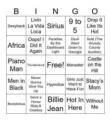 Anything Goes Music Bingo Card