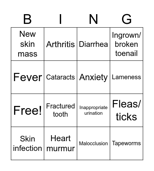 "Wellness" Findings Bingo Card