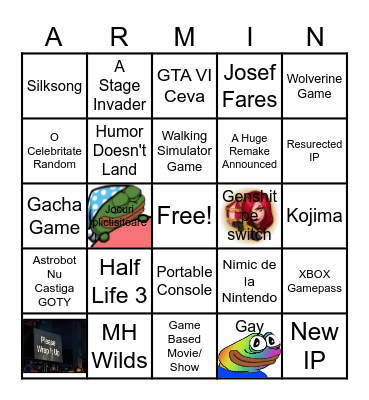 The Game Awards Bingo Sheet Bingo Card