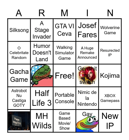 The Game Awards Bingo Sheet Bingo Card