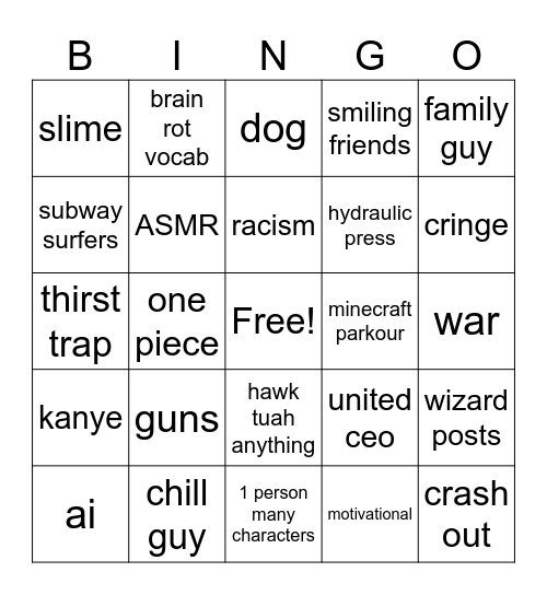 Instagram bingo Card