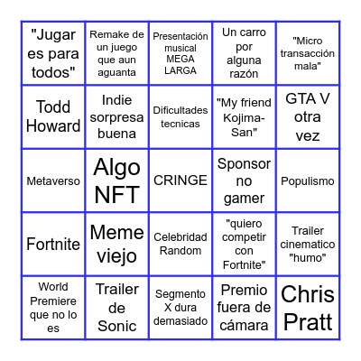 Bingo de los Game Awards 2024 Bingo Card