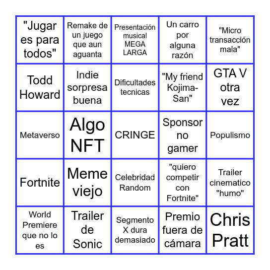 Bingo de los Game Awards 2024 Bingo Card