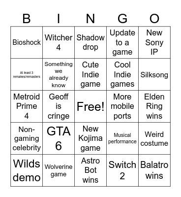 2024 Game Awards! Bingo Card