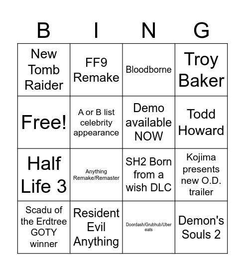 Go Geoff Yourself Bingo Card