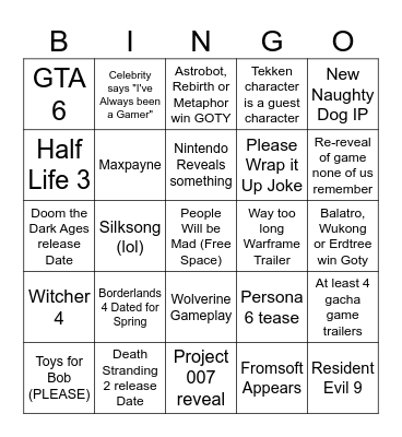 TGA 2024 Bingo Card