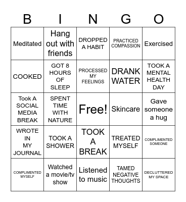 SELF CARE Bingo Card