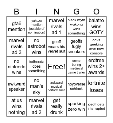 VGA'S 2025 Bingo Card