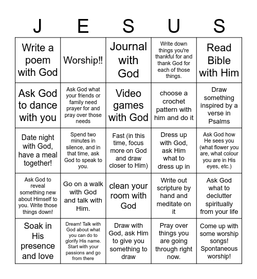 Jesus Time Bingo Card