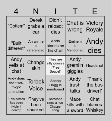 LoA D.A.M.N. Fortnite Bingo Card