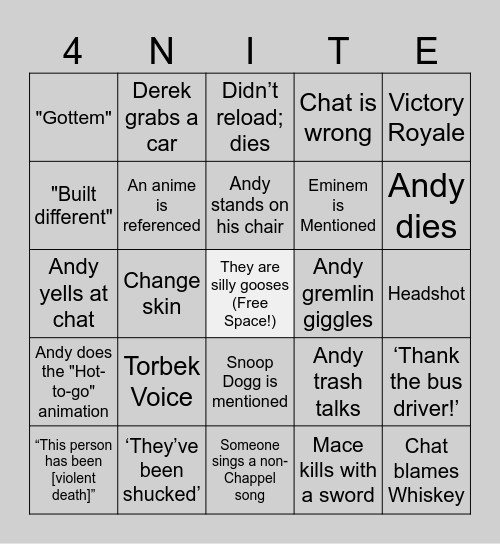 LoA D.A.M.N. Fortnite Bingo Card