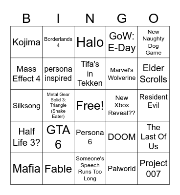 The Game Awards 2024 Bingo Card