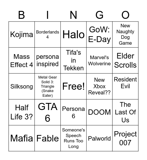 The Game Awards 2024 Bingo Card