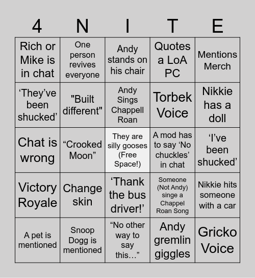 LoA N.A. Game Bingo Card