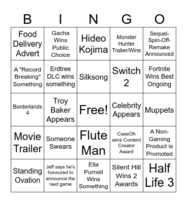 GAME AWARDS BINGO SPICY 2024 Bingo Card