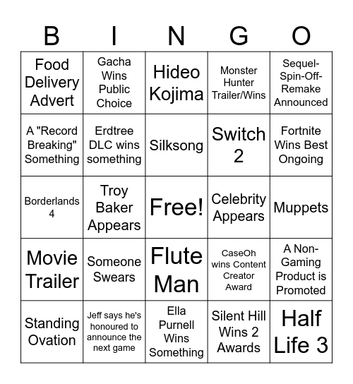 GAME AWARDS BINGO SPICY 2024 Bingo Card