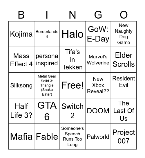 The Game Awards 2024 Bingo Card