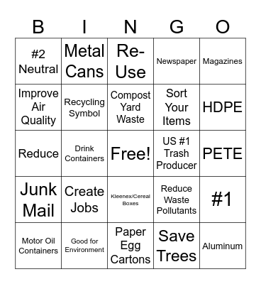 Recycling Bingo Card