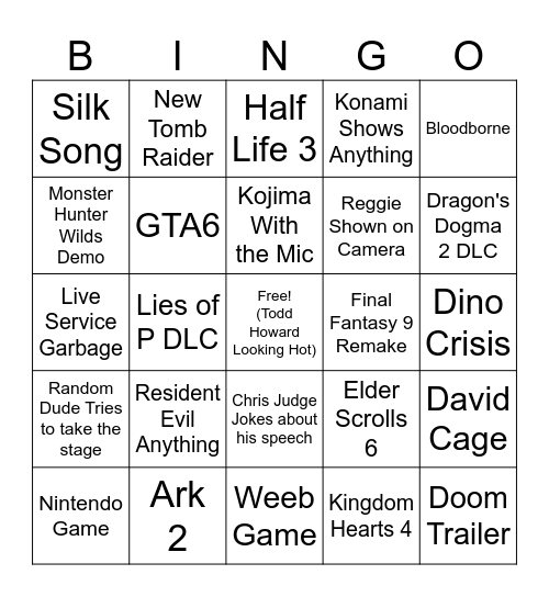 Game Awards 2024 Bingo Card