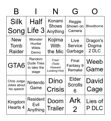 Game Awards 2024 Bingo Card