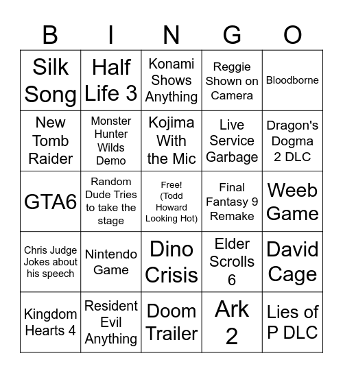 Game Awards 2024 Bingo Card