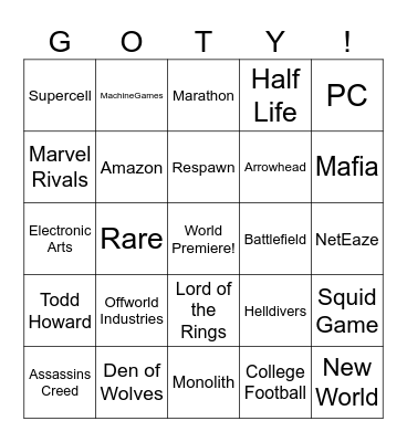 The Game Awards Bingo 2024 Bingo Card