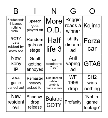 TGA 2024 Bingo Card