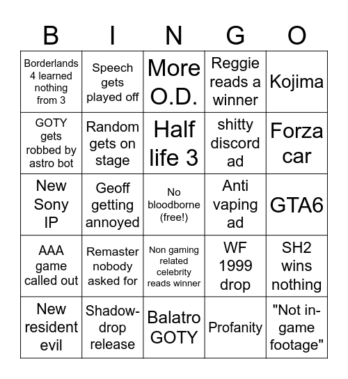 TGA 2024 Bingo Card