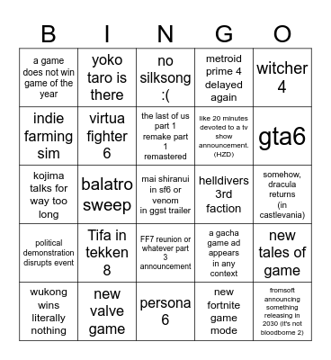 my bingo :O Bingo Card