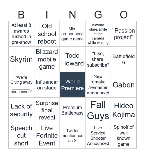 GAME AWARDS 2024 Bingo Card