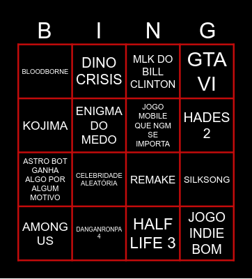 BINGO DO SNAG PRO TGA Bingo Card